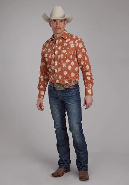 Roper 2282 Cream Floral (Orange) - Men's Western Shirt