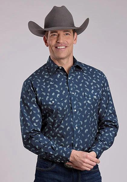 Roper Men's Blue Paisley Pearl Snap Long Sleeve Western Shirt For Stylish Everyday Wear by Wild West Outfitters