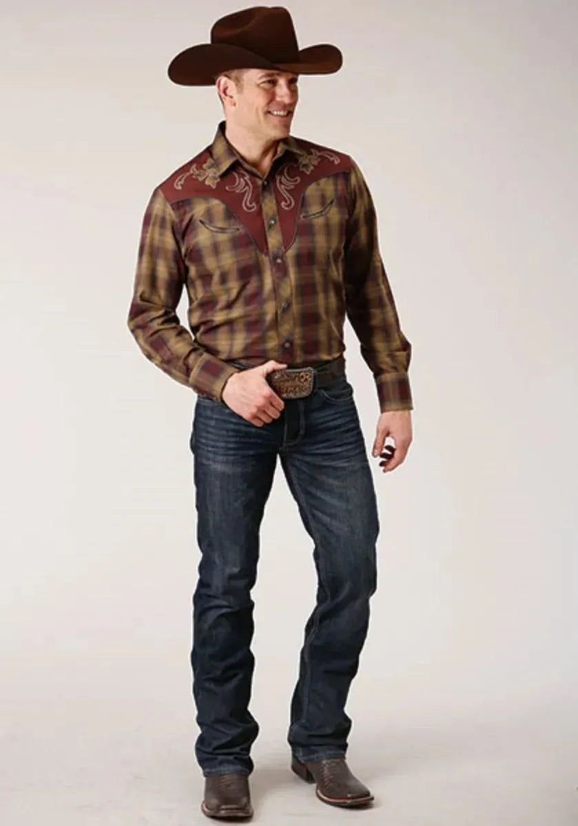 Roper Redwood Ripple (Brown) - Men's Western Shirt