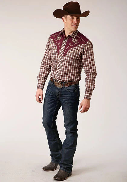 Roper 1207 Small Plaid (Wine) - Men's Western Shirt