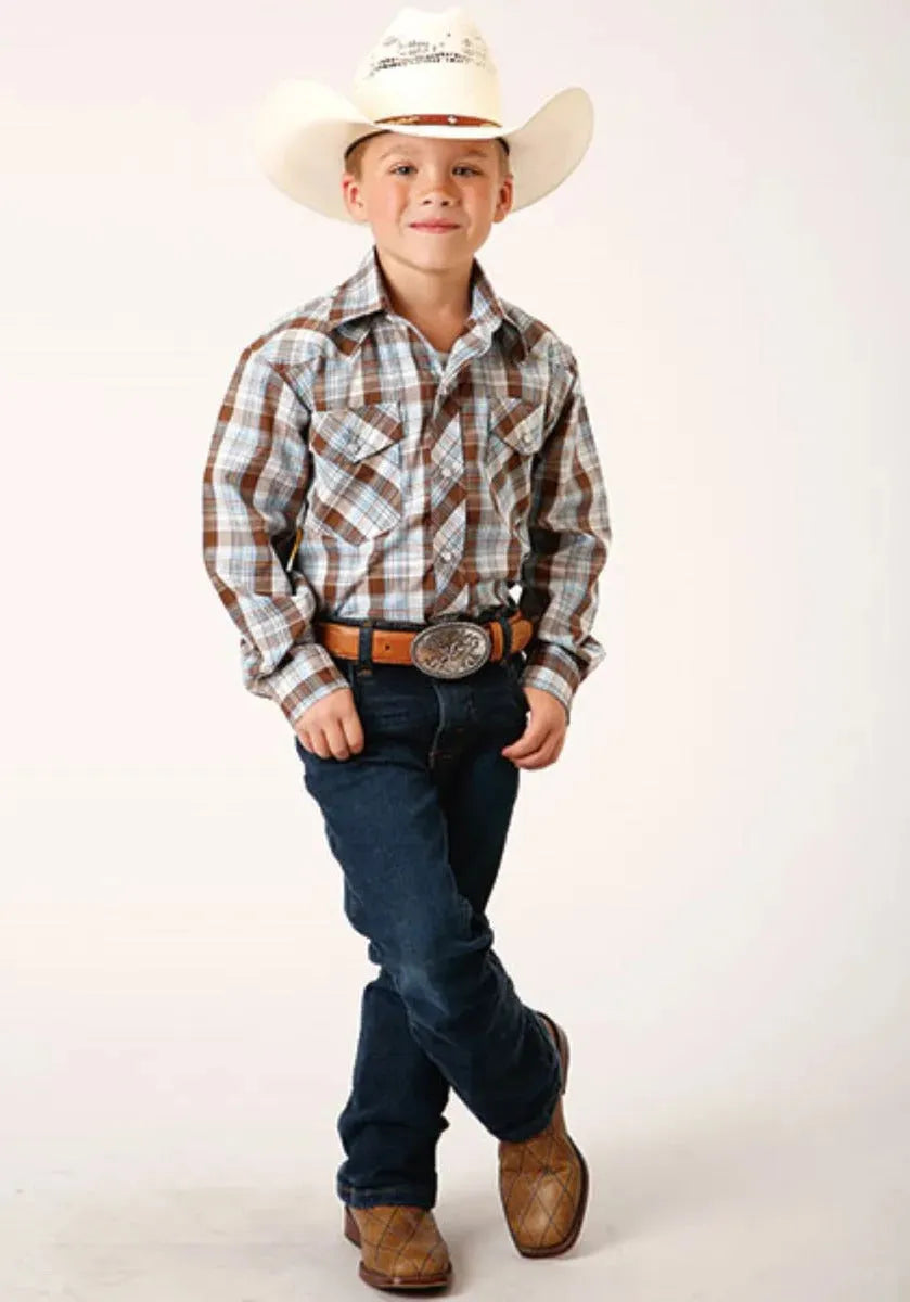 Roper Bluebird Ridge (Brown) - Boy's Western Shirt