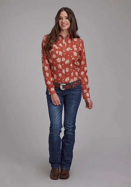 Roper 2282 Cream Floral (Orange) - Women's Western Shirt
