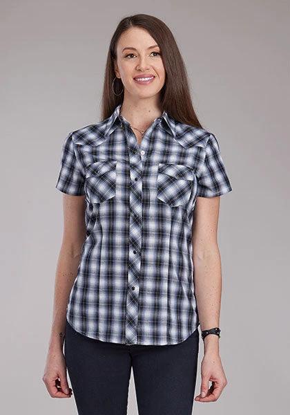 Roper Womens Black Plaid Snap Shirt Western Style Cowgirl Shirt For Women Everyday Casual Western Wear by Roper
