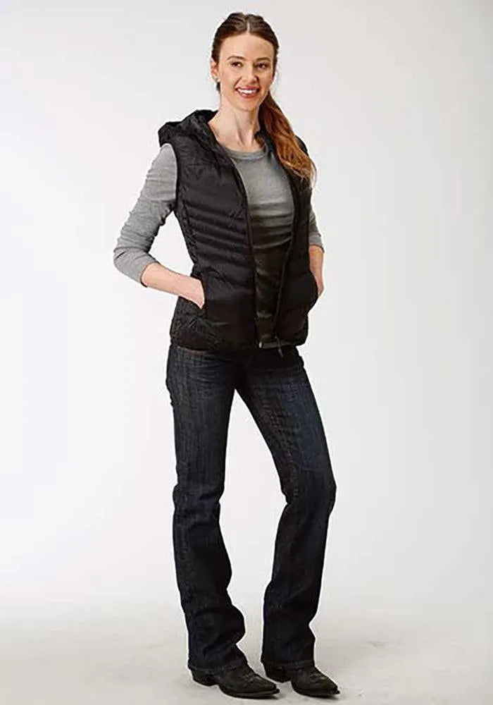 Roper Hooded Chevron Quilted Down Vest (Black) - Women's Vest