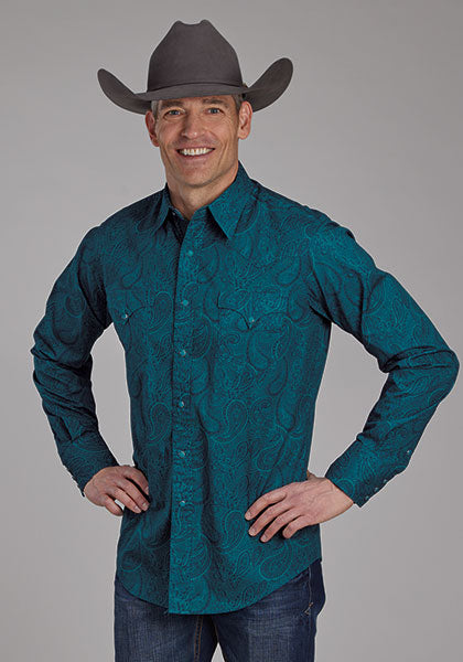 Roper Performance Allover Paisley Pearl Snap Shirts