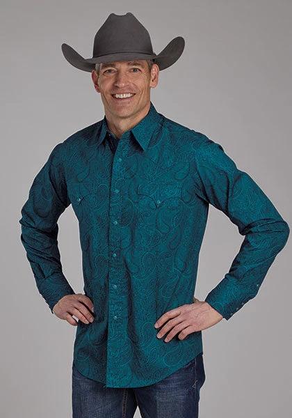 Roper Performance Allover Paisley Pearl Snap Western Shirts for Men with Modern Performance Fabric by Roper