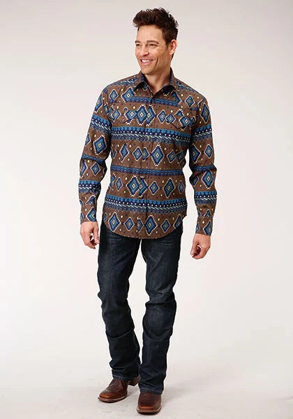 Roper 1265 Chocolate Aztec Print (Brown) - Men's Western Shirt