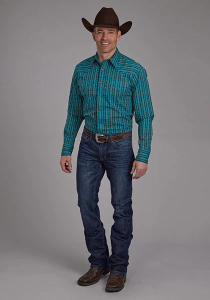 Roper 2170 Micro Aztec Print (Blue) - Men's Western Shirt