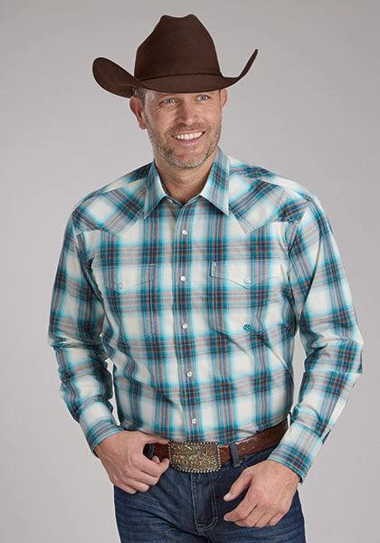 Roper Amarillo Taos Ombre Plaid Pearl Snap Western Shirt For Men Premium Classic Fit by Roper