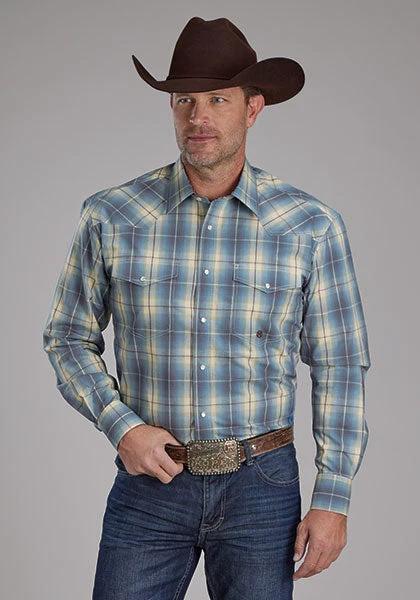 Roper Amarillo Dungaree Plaid Pearl Snap Western Shirt For Men Classic Fit Button Up by Roper