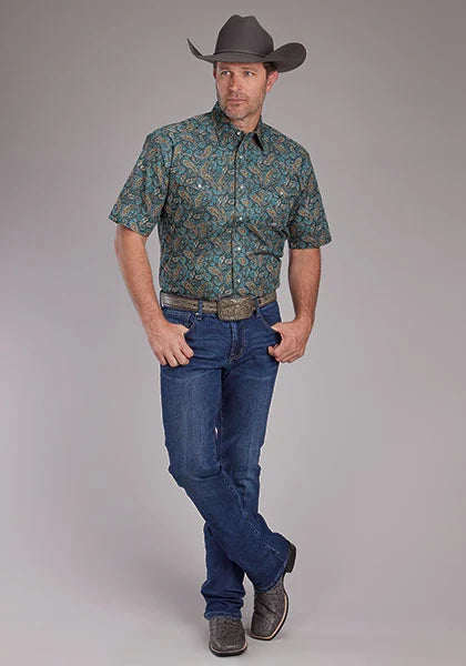 Roper 2382 Dusk Paisley (Blue) - Men's Short Sleeve Shirt