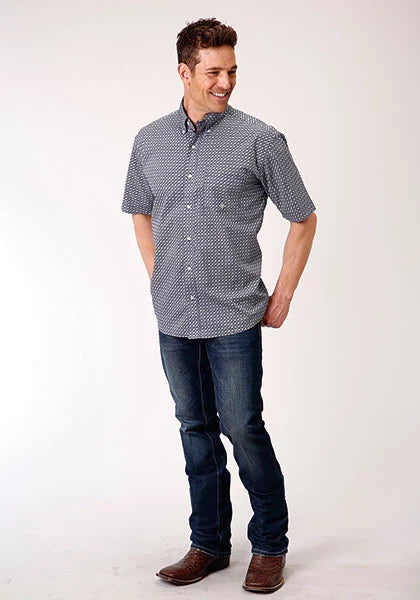 Roper 1133 Bell Foulard (Navy) - Men's Short Sleeve Shirt