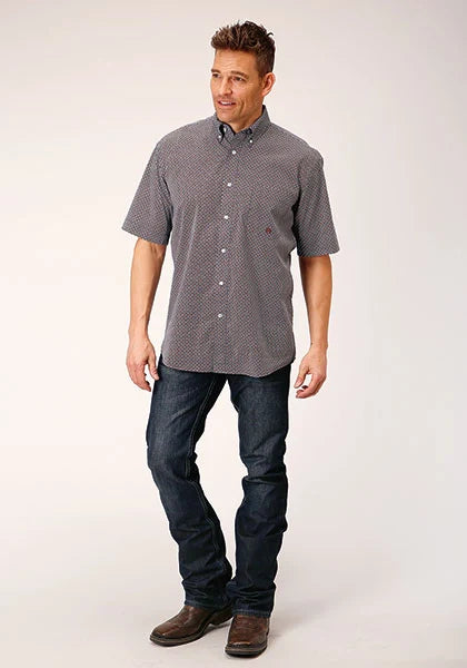 Roper 1559 Classic Geo (Blue) - Men's Short Sleeve Shirt
