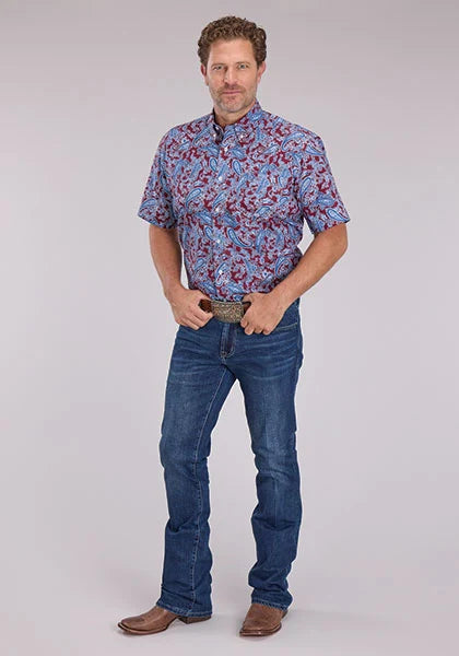 Roper 2496 Heritage Paisley (Wine) - Men's Short Sleeve Shirt