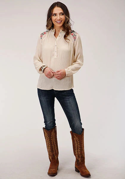 Roper 1293 Crinkle Rayon (White) - Women's Western Blouse