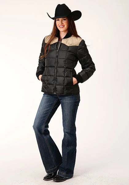 Roper 1473 Quilted Poly (Khaki/Black) - Women's Jacket