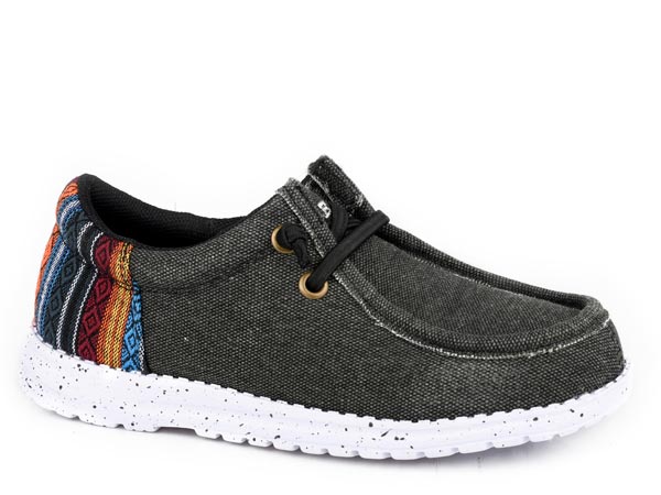 Roper Ladies Black Canvas Slip On Shoes with Aztec Designs