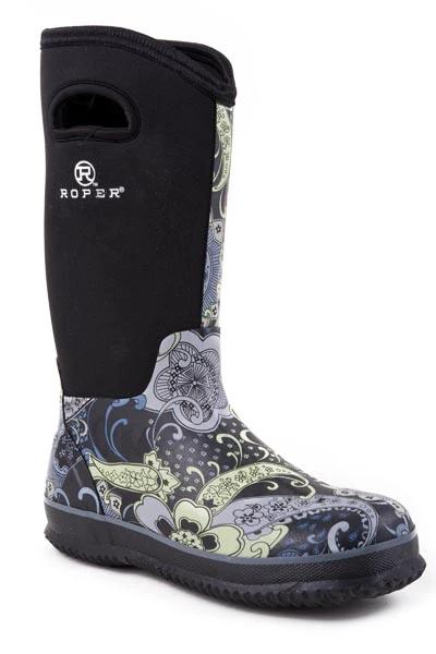 Roper Barnyard Boots Neoprene Shaft Waterproof Western Boots Three Shaft Heights for Men Women and Kids by Roper