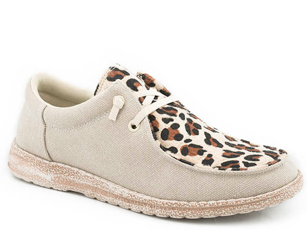 Roper Eva Moc Lace Up Fabric Shoes With Fabric Heel Molded Eva Lightweight Sole Black Tan Leopard by Roper
