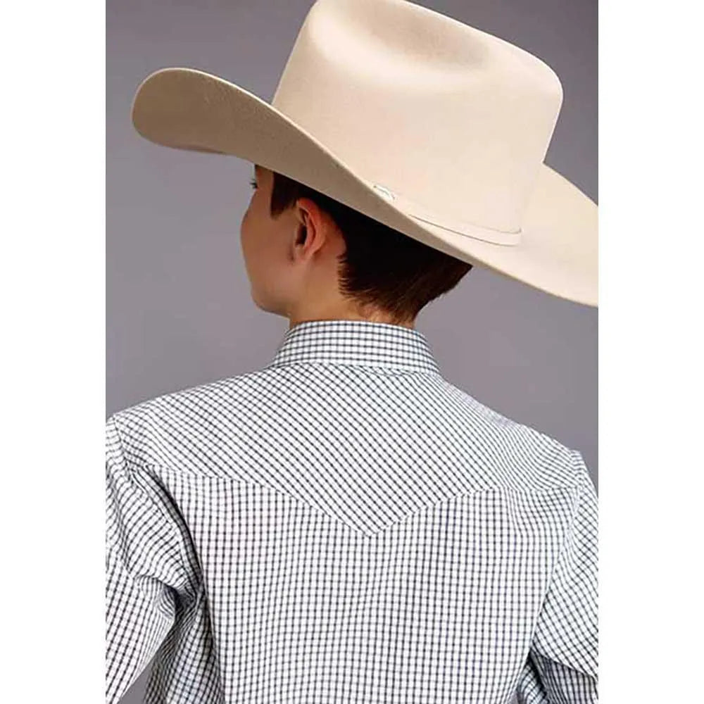 Stetson Two Stripe Check (Navy/Blue/White) - Boy's Western Shirt