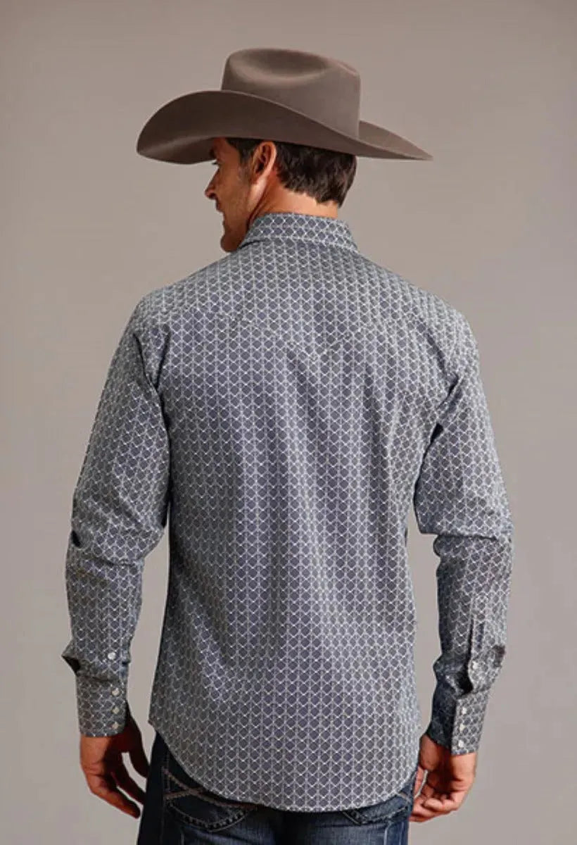 Stetson Chevron Grid (Blue) - Men's Western Shirt