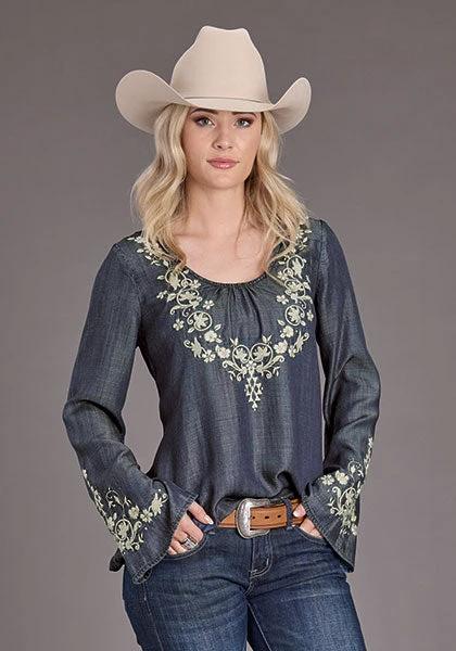 Stetson Womens Denim Blouse Modern Western Style Button Up Shirt For Everyday Wear by Stetson