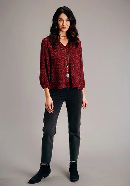 Stetson 1770 Western Ditzy V-Neck (Wine) - Women's Blouse