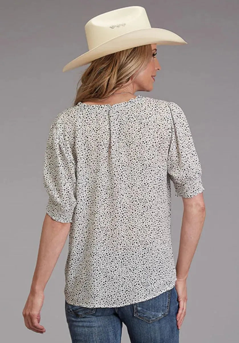 Stetson Star Print (White) - Women's Herringbone Short Sleeve Shirt