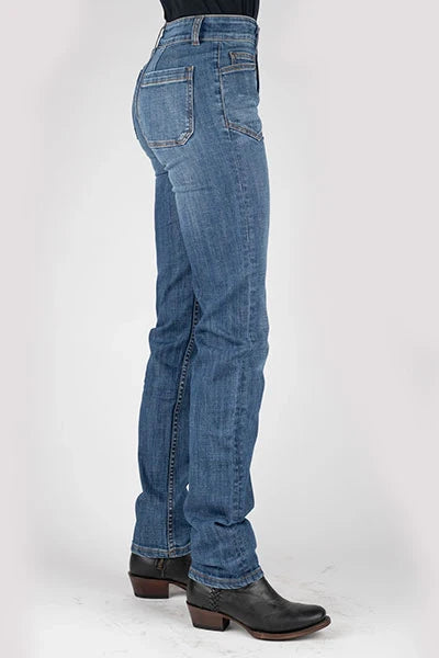 Stetson 915 High Rise Straight Fit Oversize Pockets (Medium Wash) - Women's Jeans