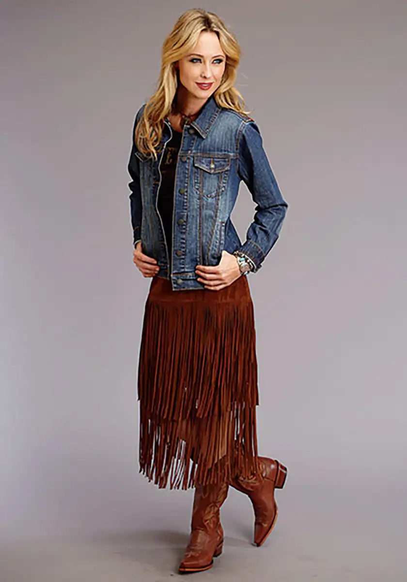 Stetson Suede Long Fringe Skirt (Brown) - Women's Skirt