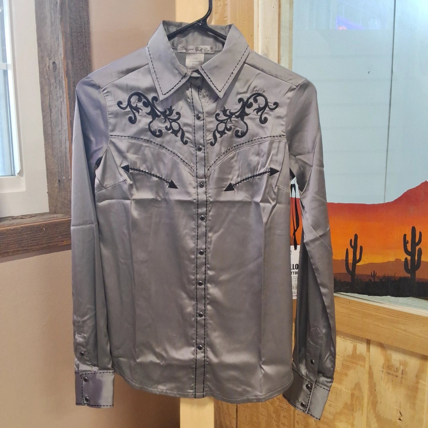 Cowgirl Tuff Silver Pullover Button Down Show Shirt For Womens Western Show Apparel Arena Ready Performance Top by Cowgirl Tuff