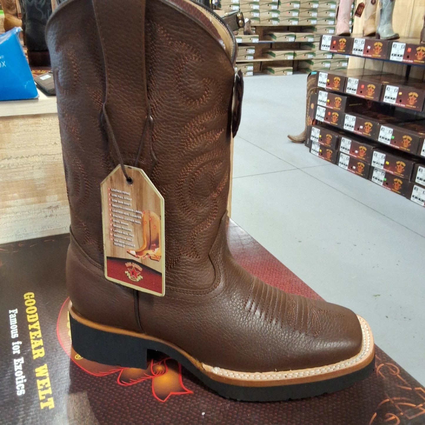 Los Altos Men's Dress Leather Cowboy Boots With Wide Square Toe And EVA Sole Grisly Brown by Los Altos