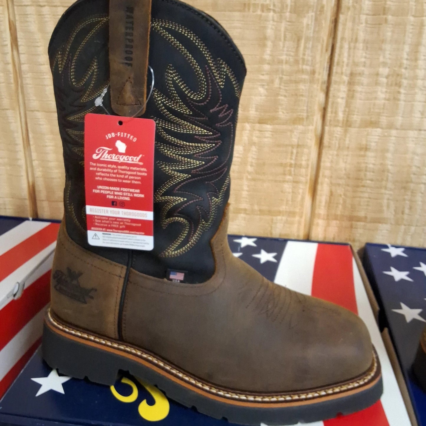 Thorogood American Heritage 11 Inch Black and Trail Crazyhorse Safety Toe Waterproof Wellington Boots by Thorogood