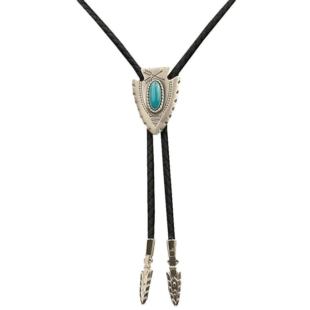 Double S Silver Arrowhead and Turquoise Stone - Bolo Tie