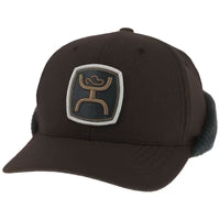 Out Cold Hooey Ear Flap Flexfit Hat Black 6 Panel Cap With Black Gray Rectangle Patch For Cold Weather by Hooey