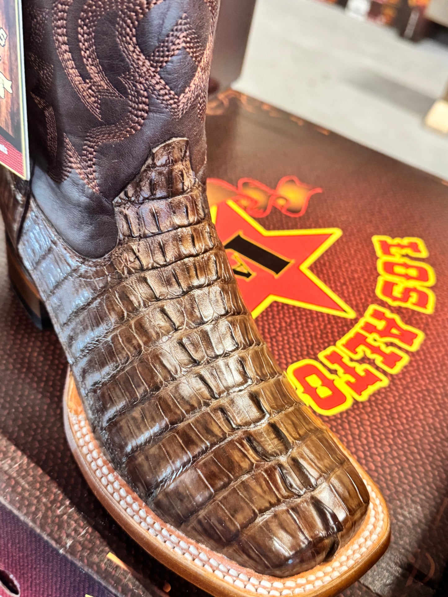 Exotic Los Altos Brown Caiman Tail Boots