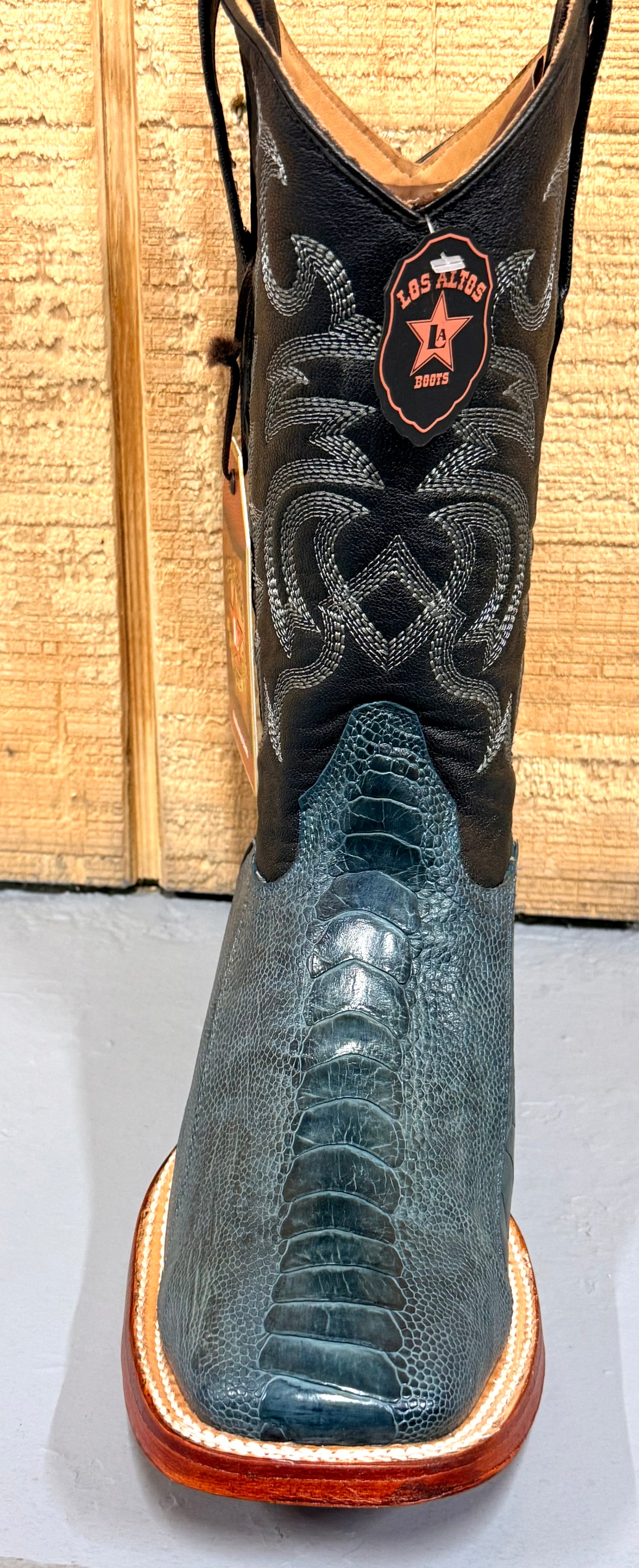 Exotic Los Altos Blue Jean Ostrich Leg Wide Square Toe Cowboy Boots