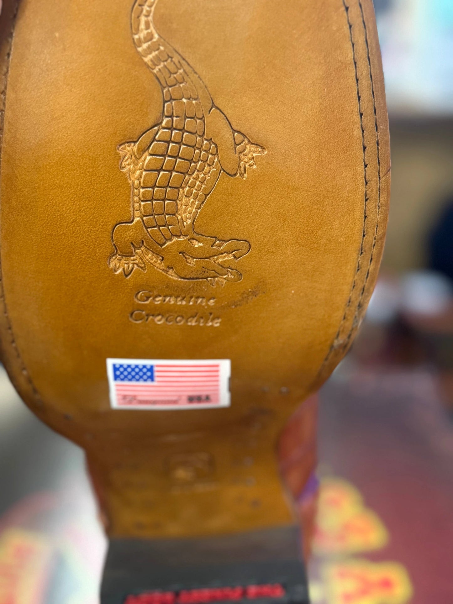 Exotic Los Altos Cognac Caiman Tail Cowboy Boots With Wide Square Toe Leather Sole by Los Altos