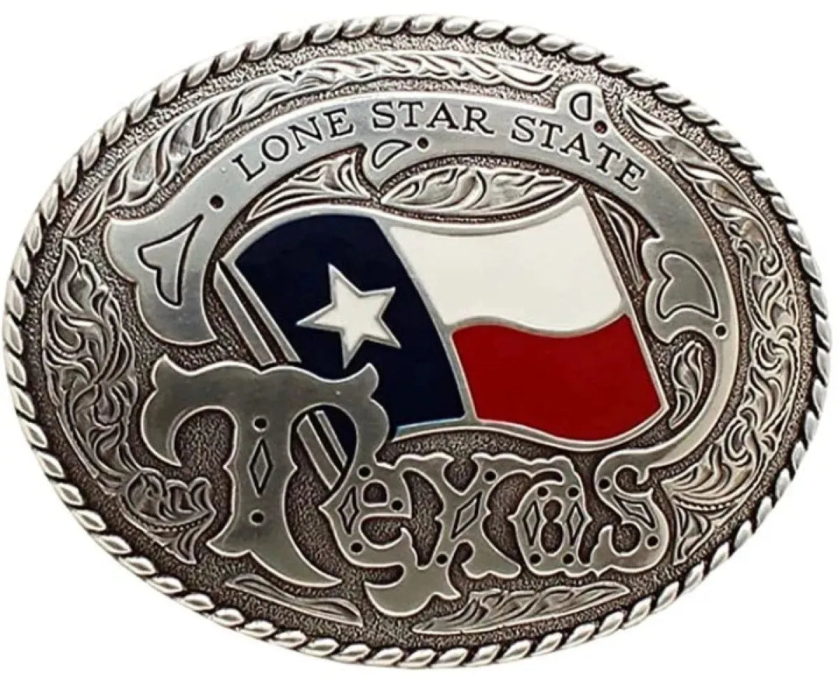 Nocona Lone Star Texas Flag Oval - Belt Buckle