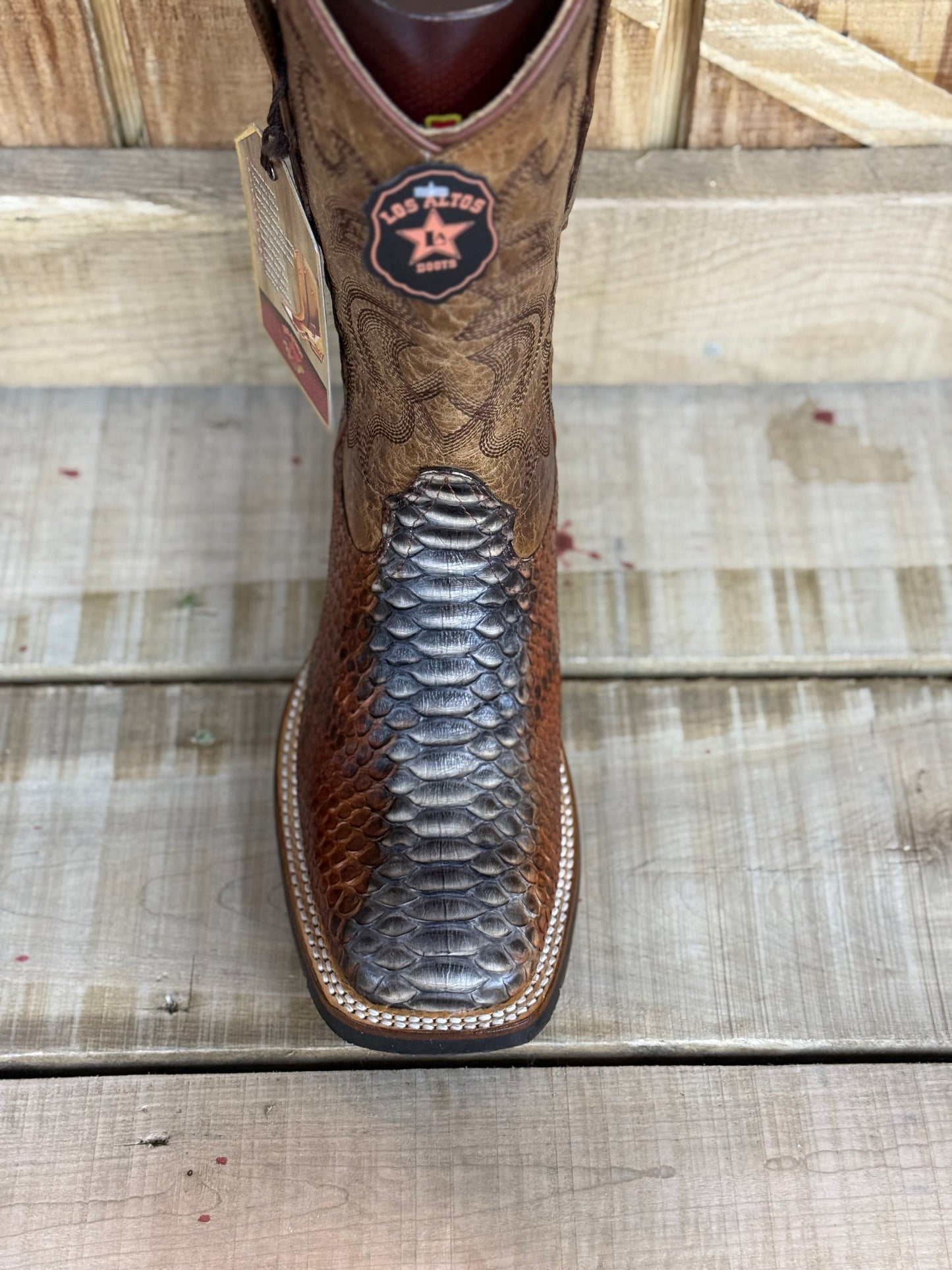 Exotic Los Altos Rustic Cognac Python Wide Square Toe