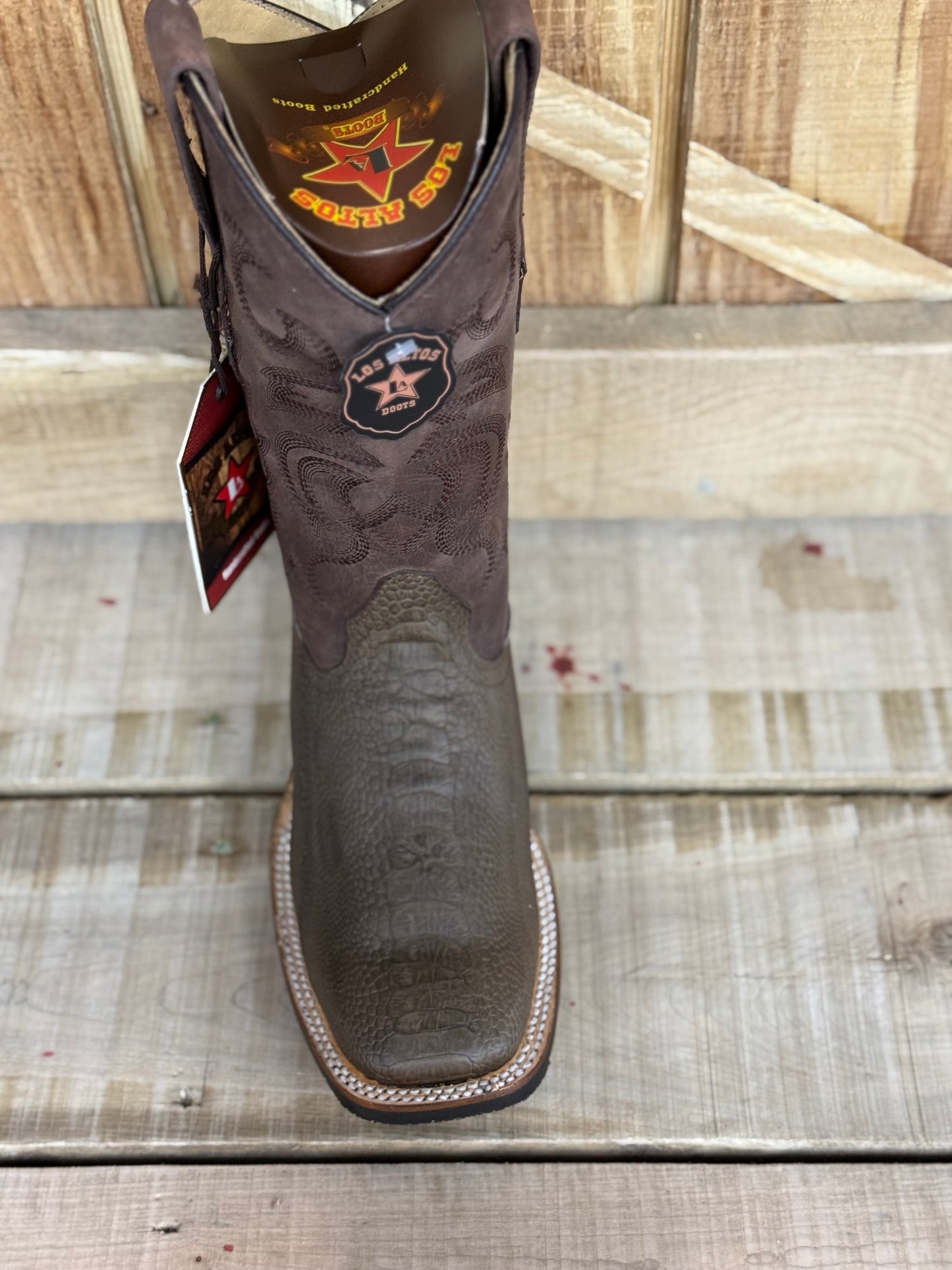 Exotic Los Altos Ostrich Leg Grasso Brown Wide Square Toe