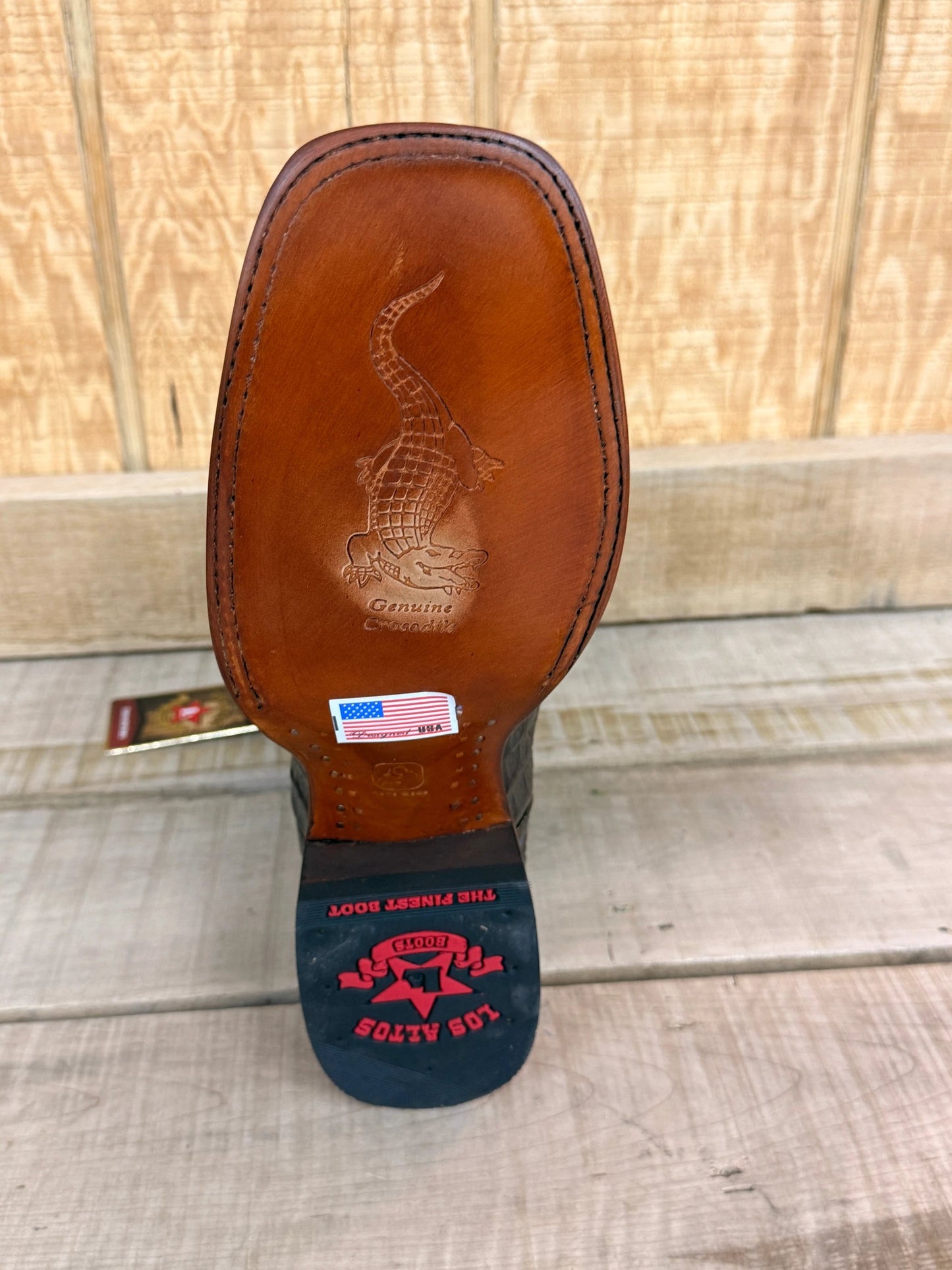 Exotic Los Altos Black Cherry Caiman Hornback Wide Square Toe Leather Sole Cowboy Boots by Wild West Outfitters