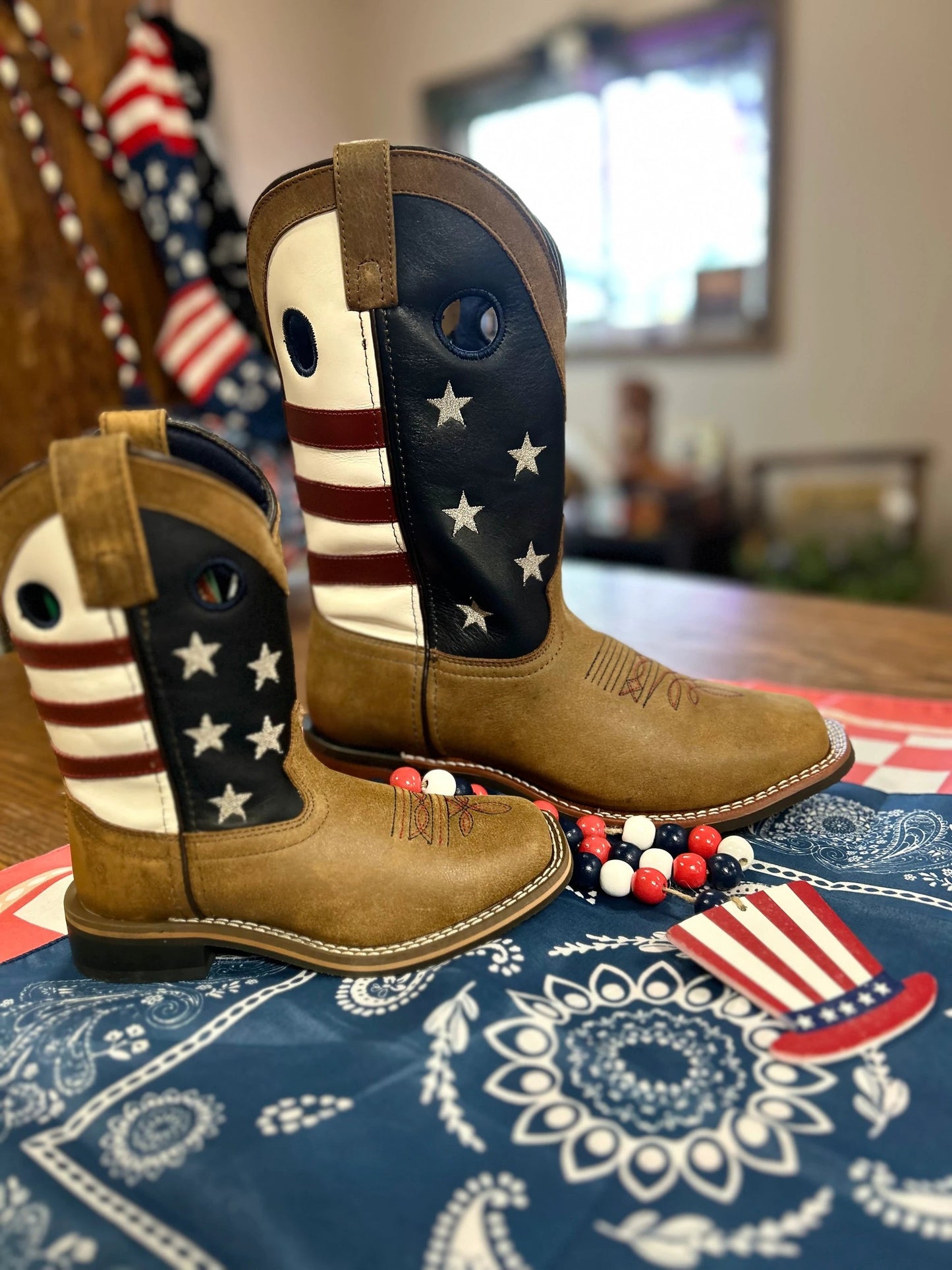 Youth Stars And Stripes Smoky Mountain Boots Patriotic Outdoor Kids Boots Durable Rugged All Terrain Hiking Footwear by Smoky Mountain Boots
