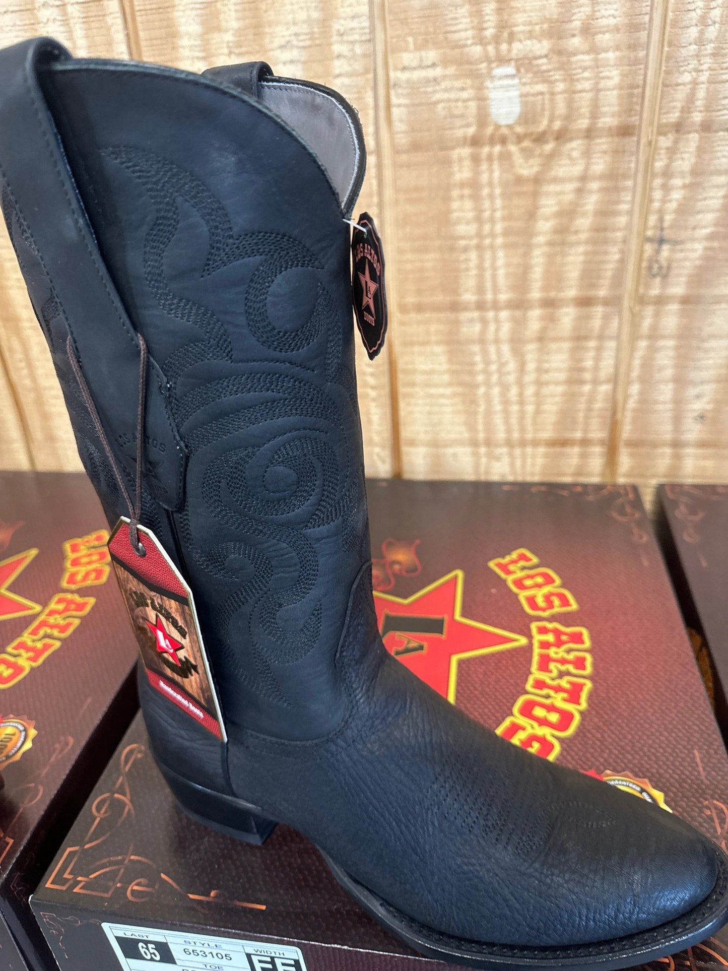 Los Altos Black Bull Shoulder Genuine Leather Mens Premium Cowboy Boots Western Boots by Los Altos