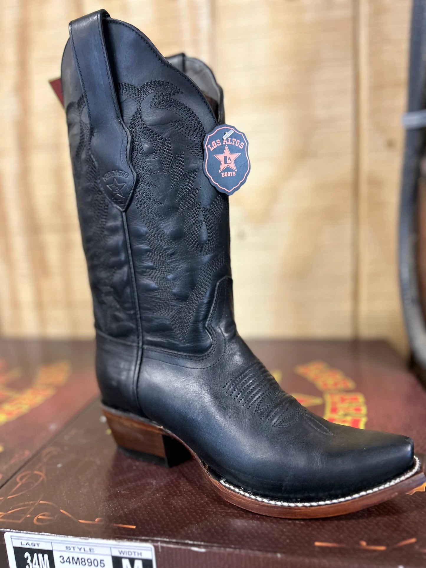 Los Altos Black Womens Western Cowgirl Boots Vergel Collection Leather Stitched Toe Comfort by Los Altos