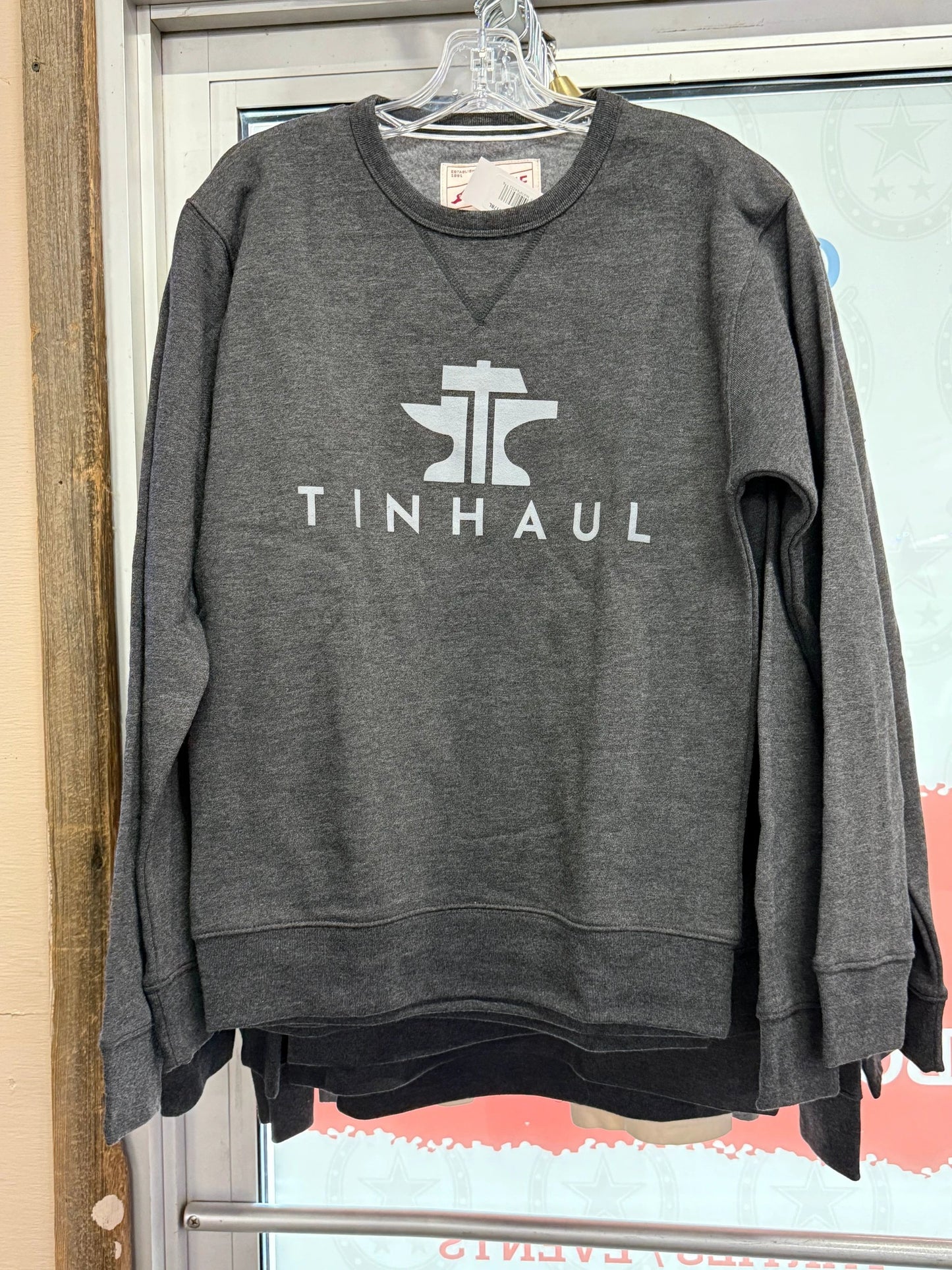 Tin-Haul Anvil and Hammer Crewneck Sweatshirt for Makers Blacksmiths and Craft Enthusiasts by Tin-Haul