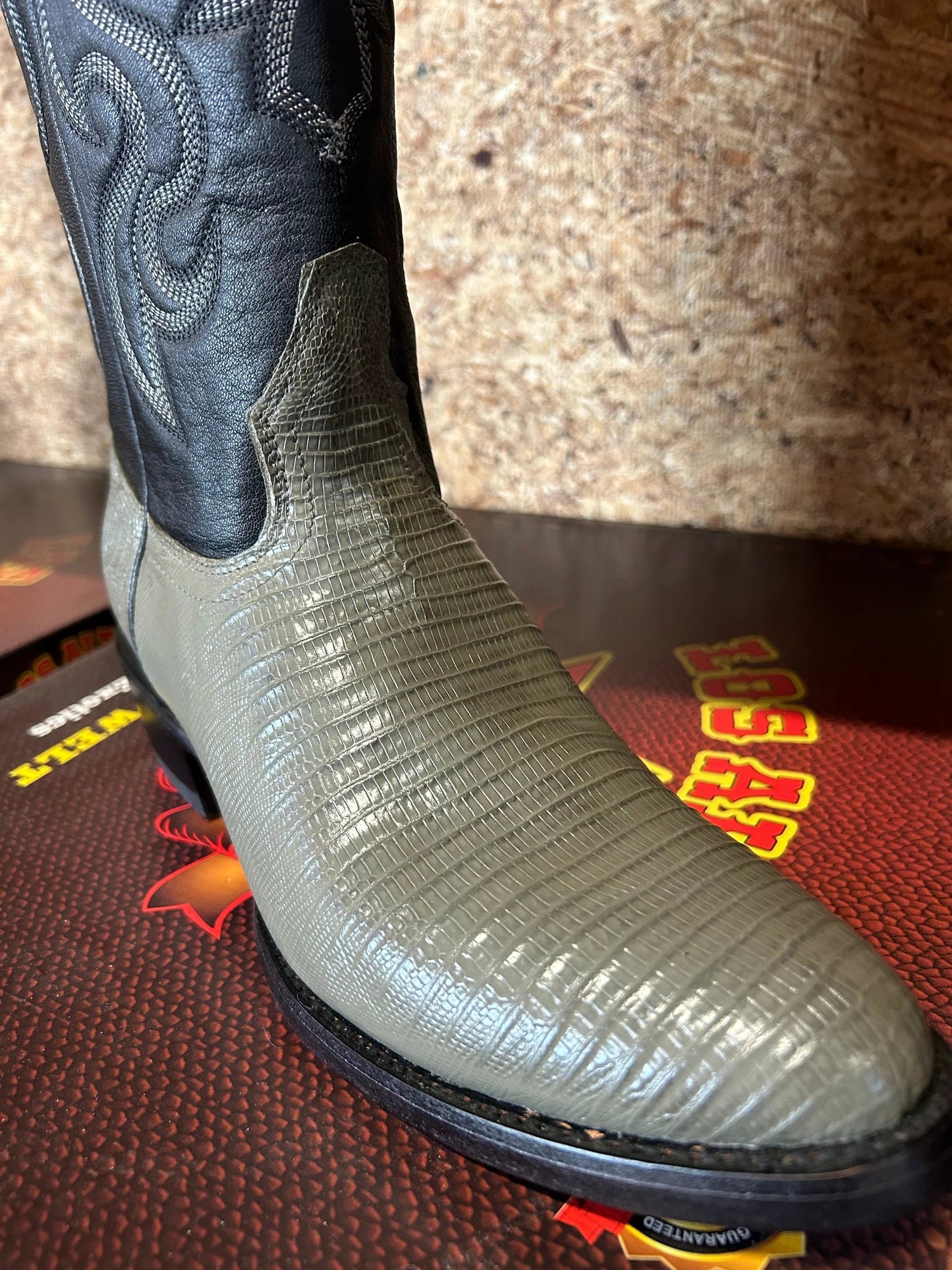 Exotic Los Altos Lizard Teju Cowboy Boots Round Toe Gray Leather Western Boot For Men by Los Altos
