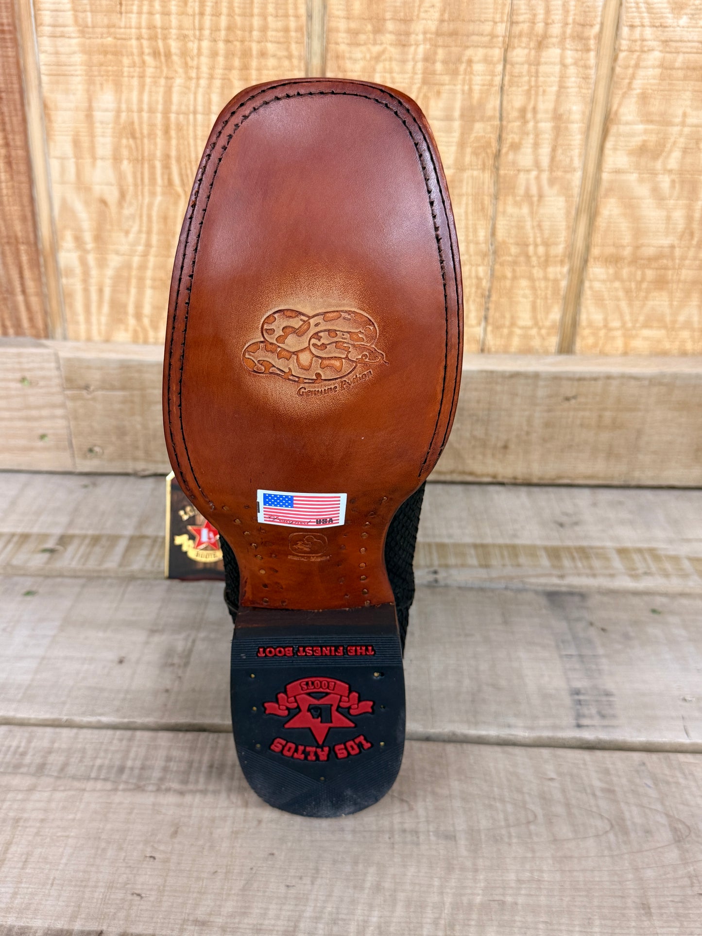 Exotic Los Altos Nobuck Black Python Side Zipper Wide Square Toe Leather Sole Cowboy Boots