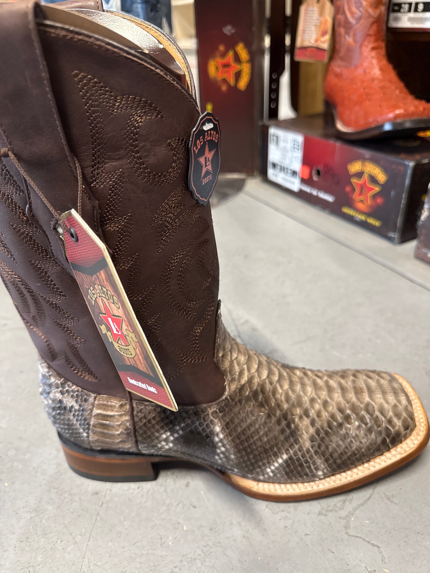 Exotic Los Altos Rustic Brown Python Square Toe