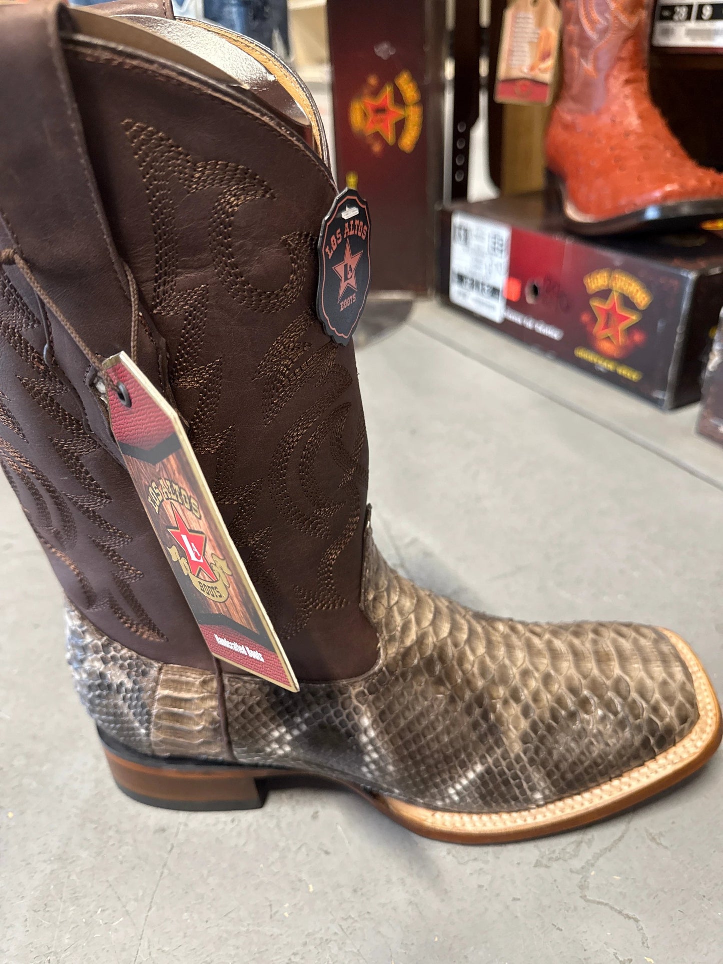 Exotic Los Altos Rustic Brown Python Square Toe Western Boots For Men Premium Leather Craftsmanship by Los Altos